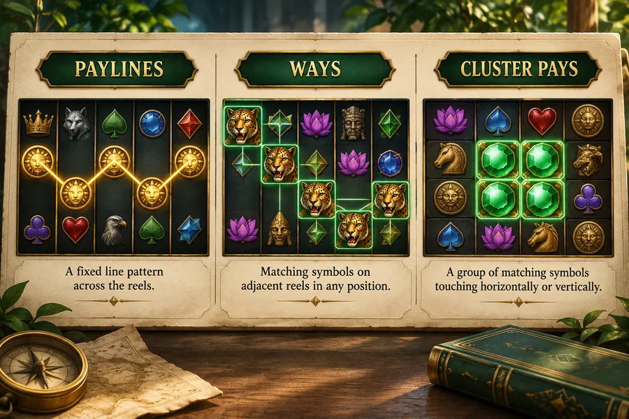 ภาพประกอบ: สล็อตจ่ายอย่างไร? เทียบ Paylines, Ways และ Cluster Pays